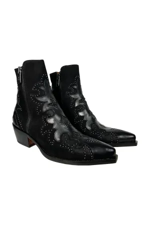 Jo Ghost Tanya 3307 Western Ankle Boot | Studded Washed Black