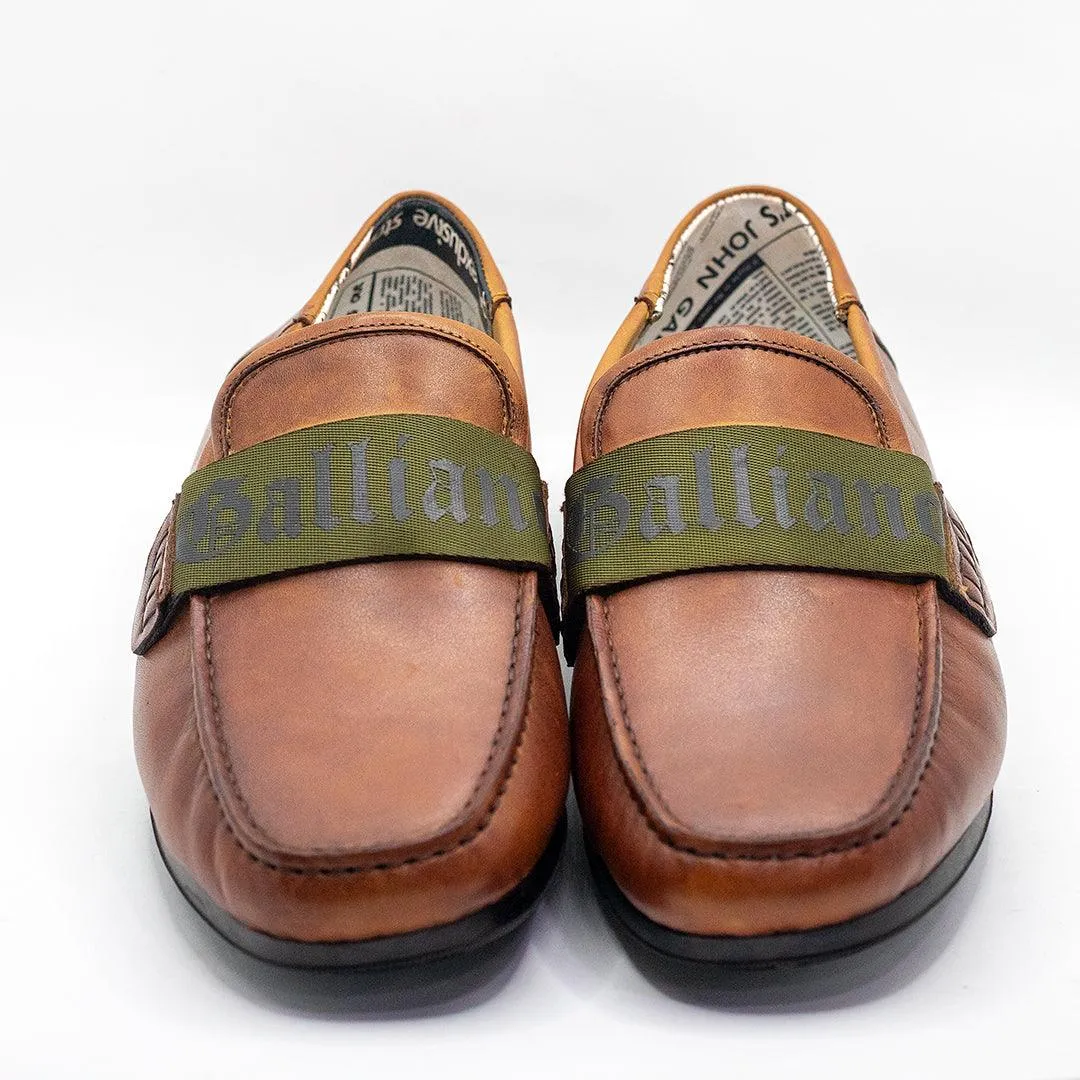 John Galliano Green Branded Belted Leather Shoe - Brown