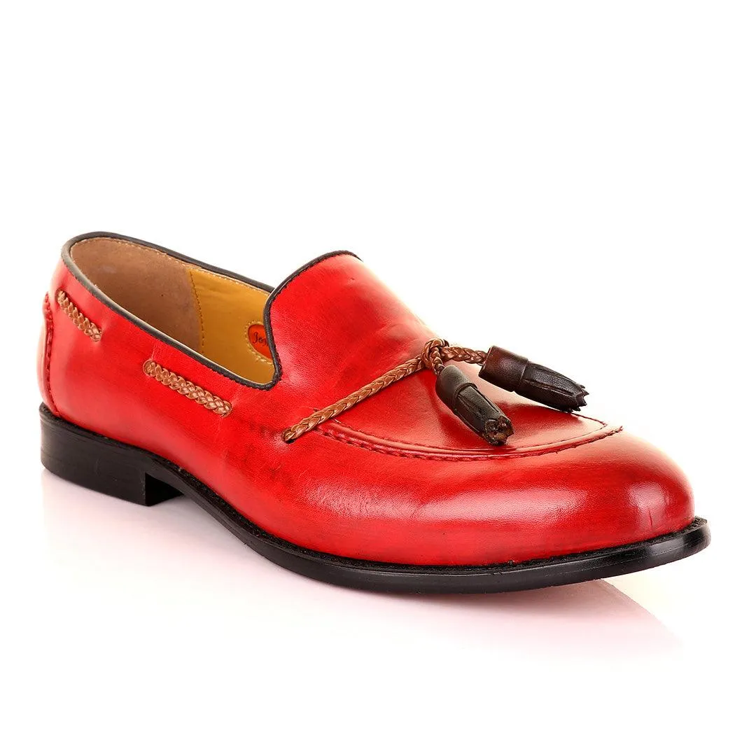 John Mendson Red with Brown Tassel Loafers