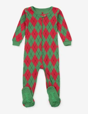 Kids Footed Red & Green Argyle Pajamas