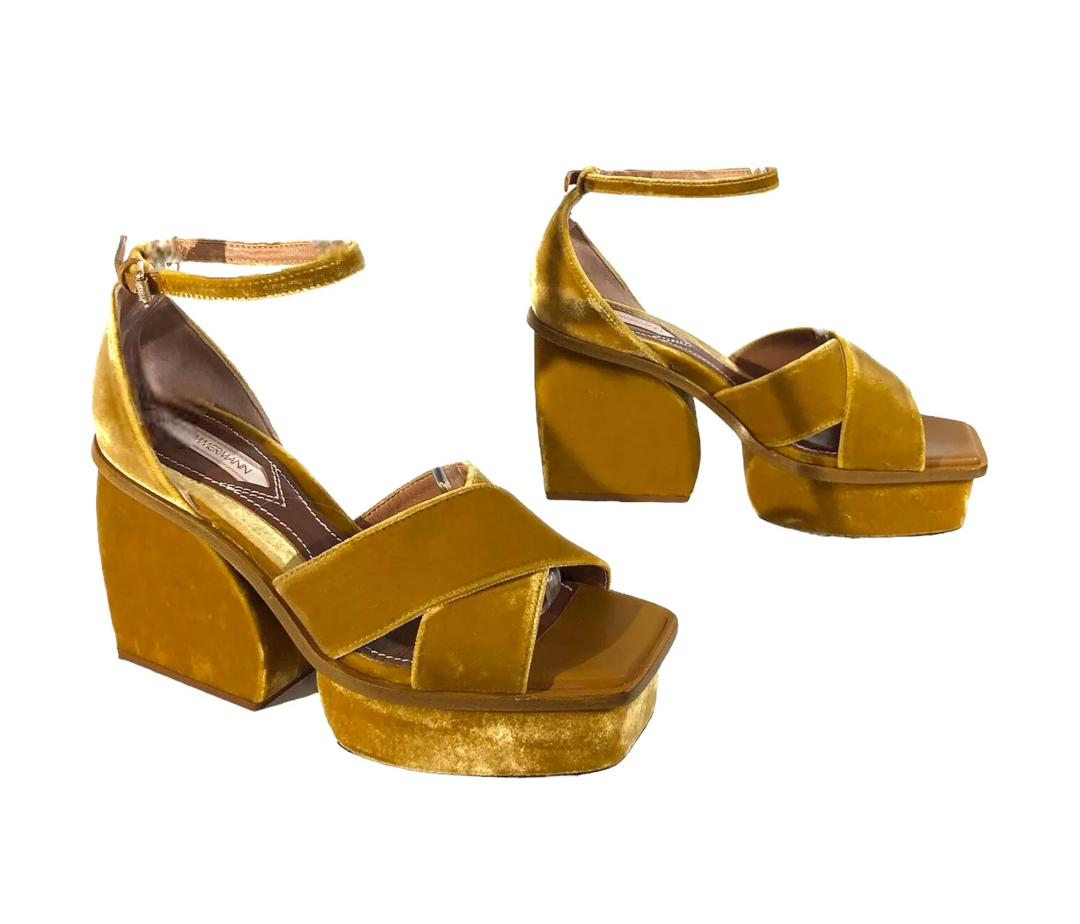 Laminated Velvet Platform Sandal | Size US 8.5 | IT 39