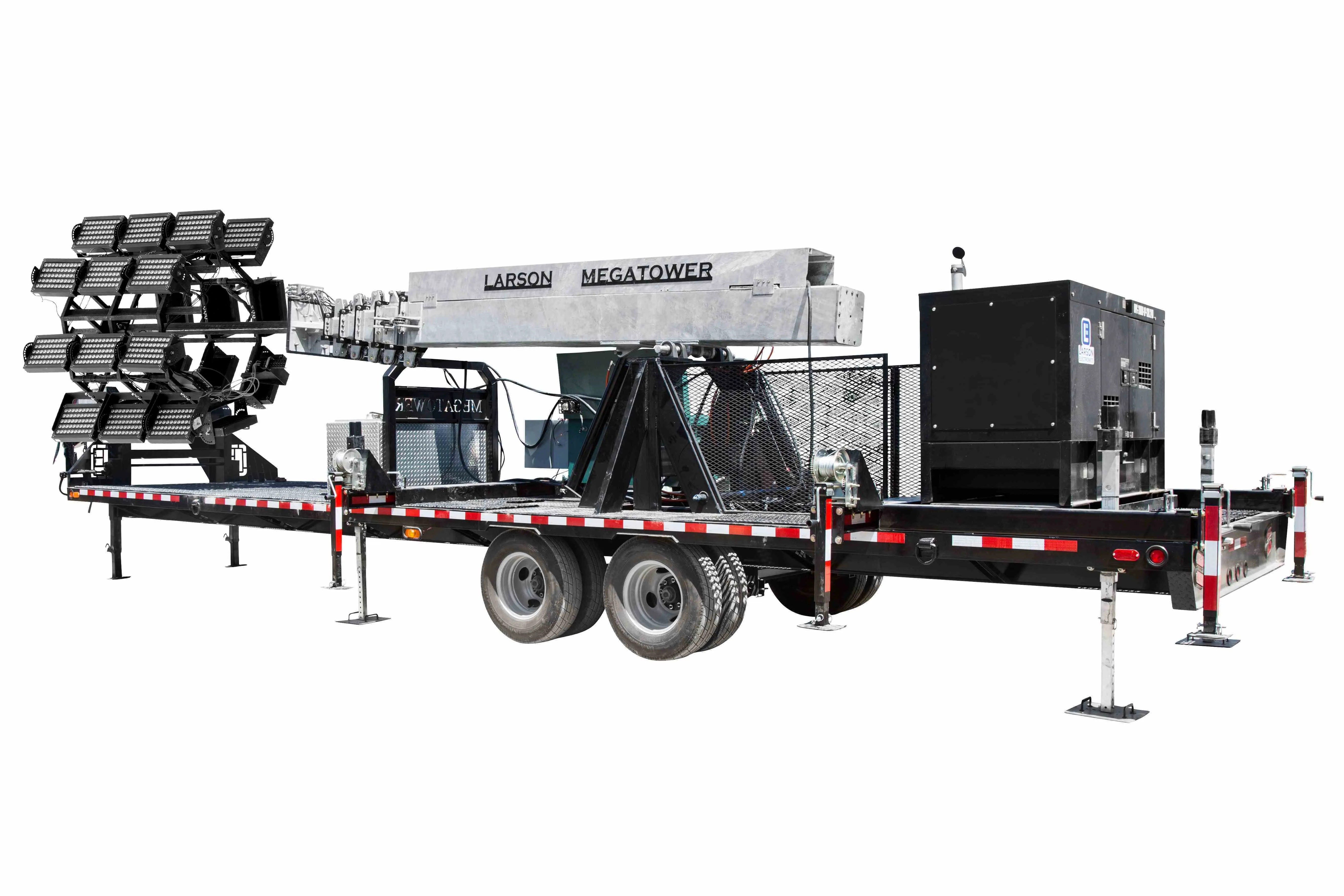 Larson Electronics 77' Hydraulic Megatower™ Trailer Mast for Cold Weather - 33' Trailer, 20KW Genset, Auto Retract