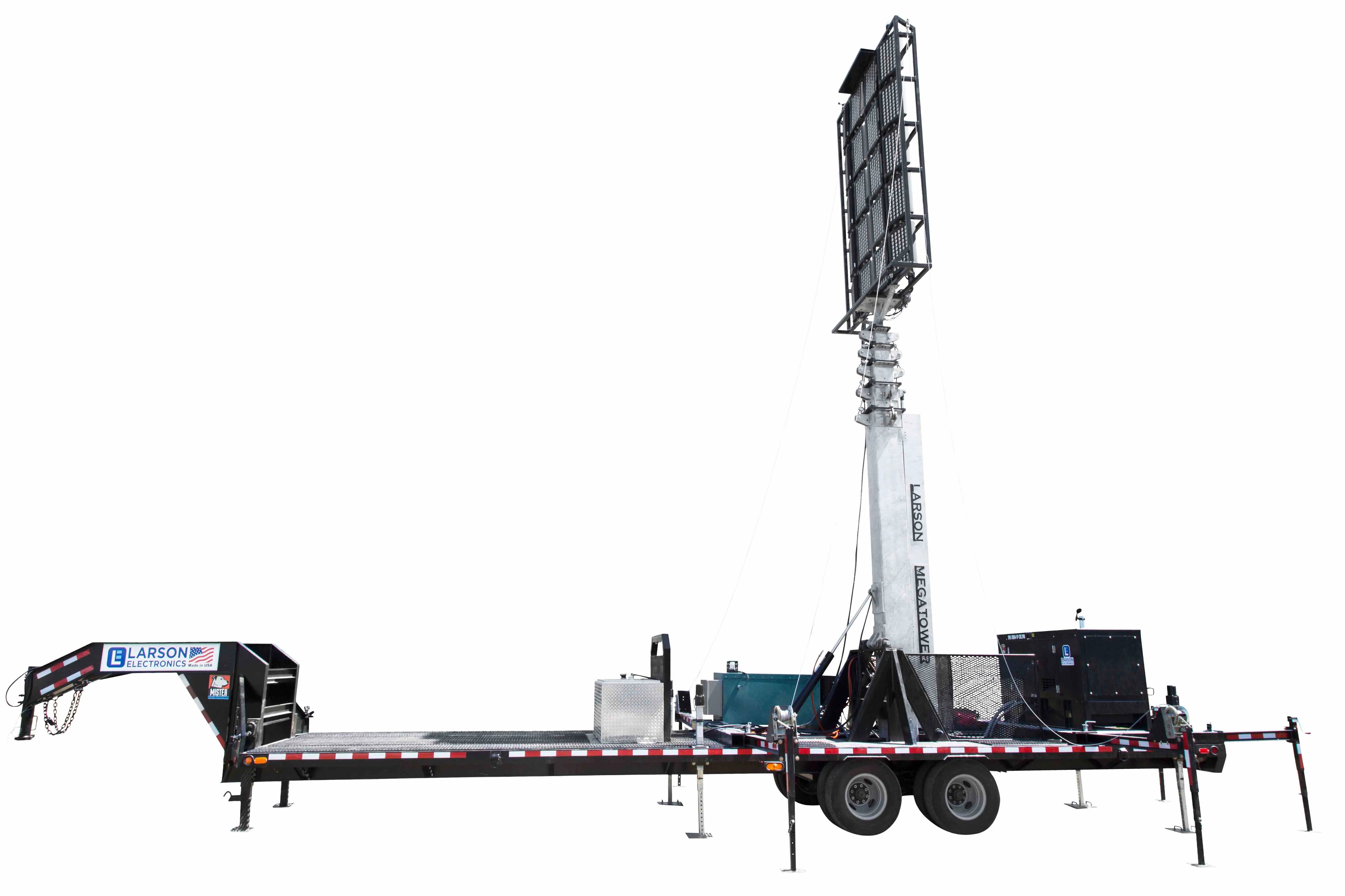 Larson Electronics 97' Hydraulic Megatower™ Light Plant - 33' Trailer - (20) 500W LED Fixtures - 20KW Genset w/ 110 Gal