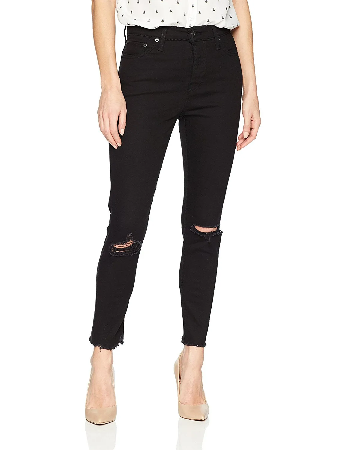 Levi's Women's Wedgie Skinny Jeans Soft Ultra Black With Damage