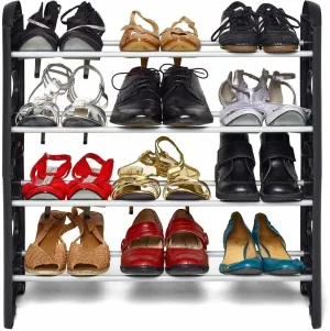 LookNSnap 12 Pairs, Metal & Plastic Shoe Stand (4 Shelves) (Rustproof) (Small)