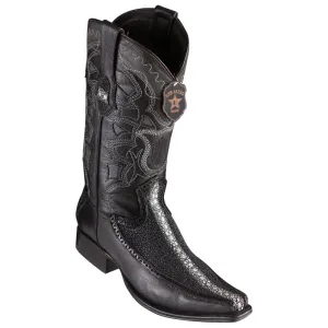 Los Altos Boots Mens #76F1105 European Square Toe | Genuine Full Rowstone Stingray With Deer Sides Boots | Color Black