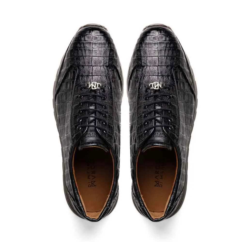 MARCO DI MILANO Alonzo Black Caiman Crocodile Sneakers