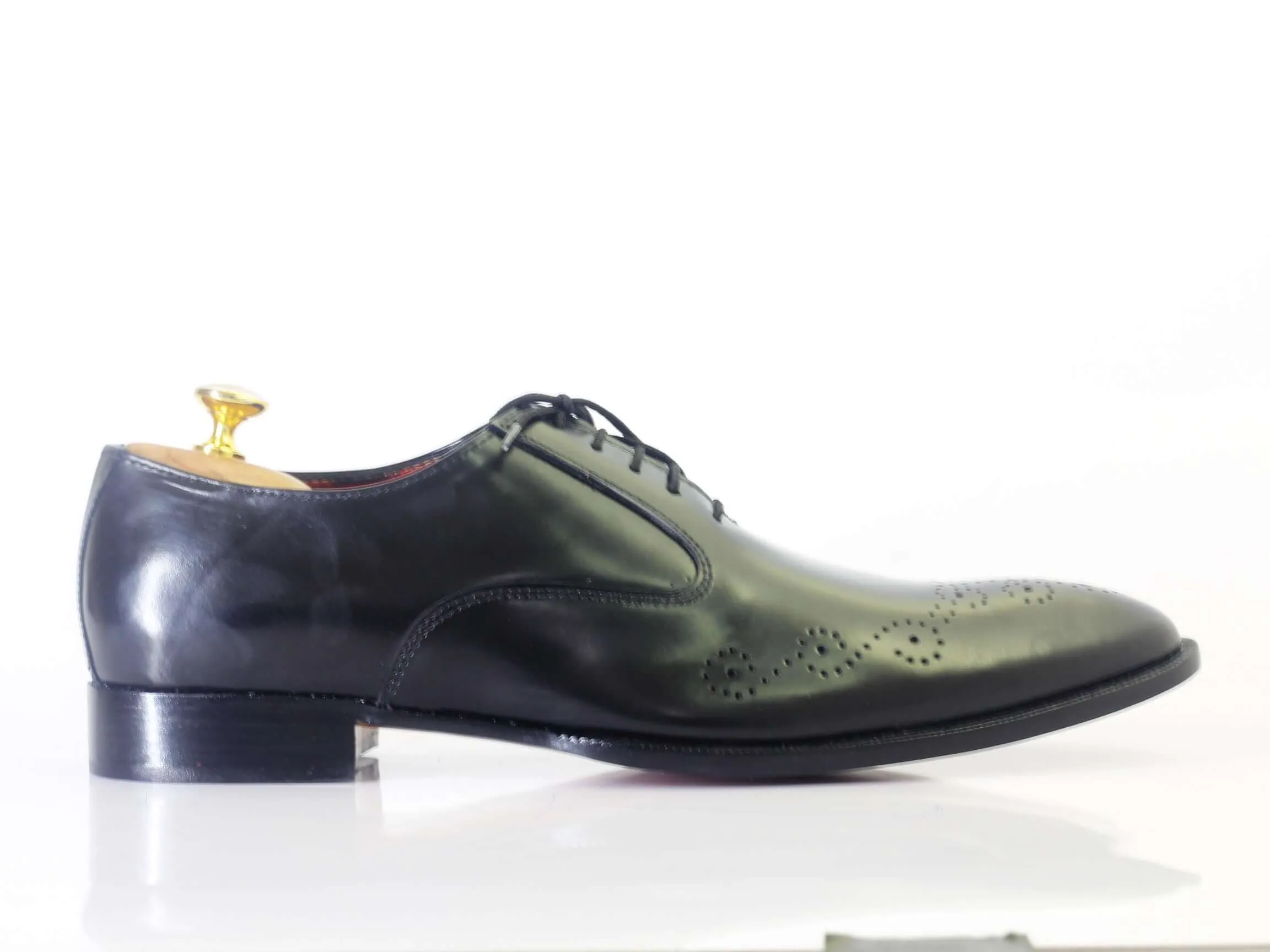 Men's Black Leather brogue Toe Leather Lace Up Shoes