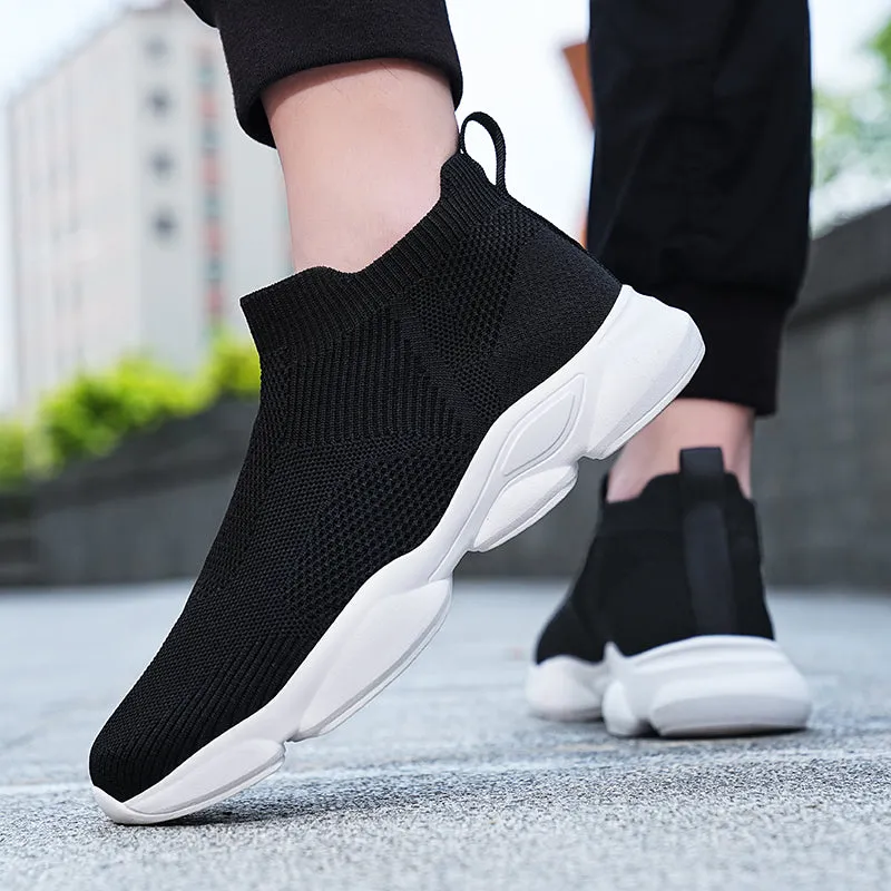 Mens Walking Shoes Breathable Knit Slip On Sneakers Lightweight  Shoes Casual Running Tennis Shoes