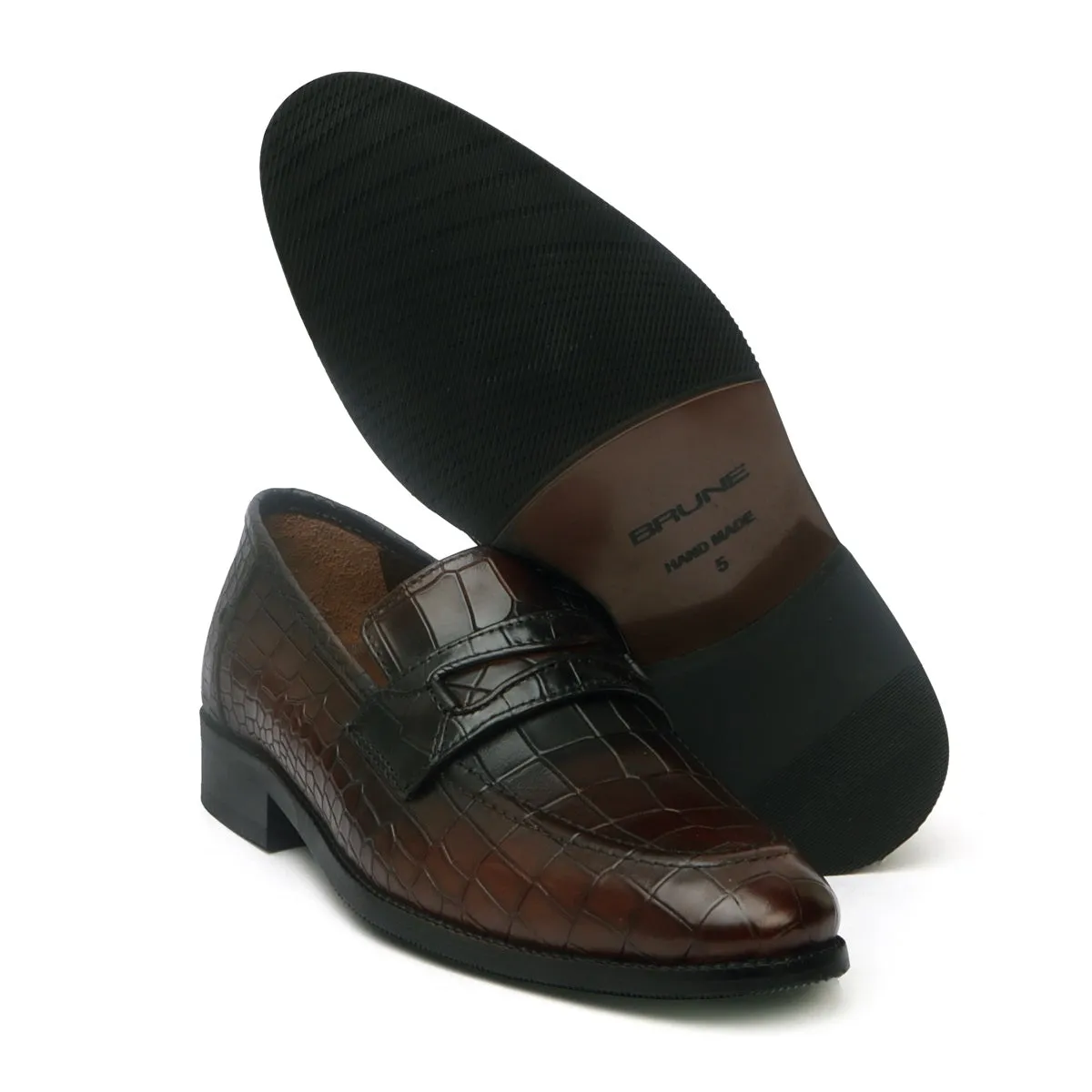 Mod Look Brown Loafers Deep Cut Leather  with Rubber Sole