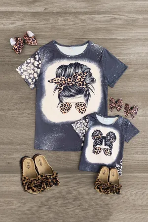 Mom & Me - Gray Leopard Girl Top