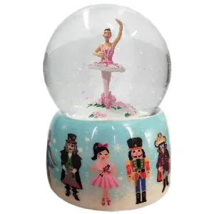 Musical Sugar Plum and Nutcracker Ceramic Snow Globe