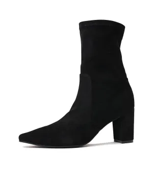 Nider Black Stretch Microsuede Ankle Boots