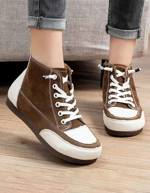 Non-slip Leather Round Head Cotton Sneakers