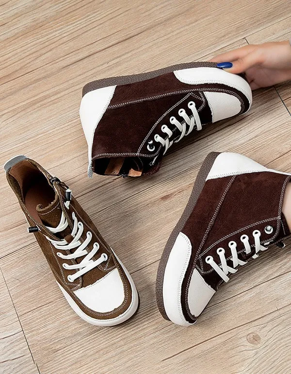 Non-slip Leather Round Head Cotton Sneakers