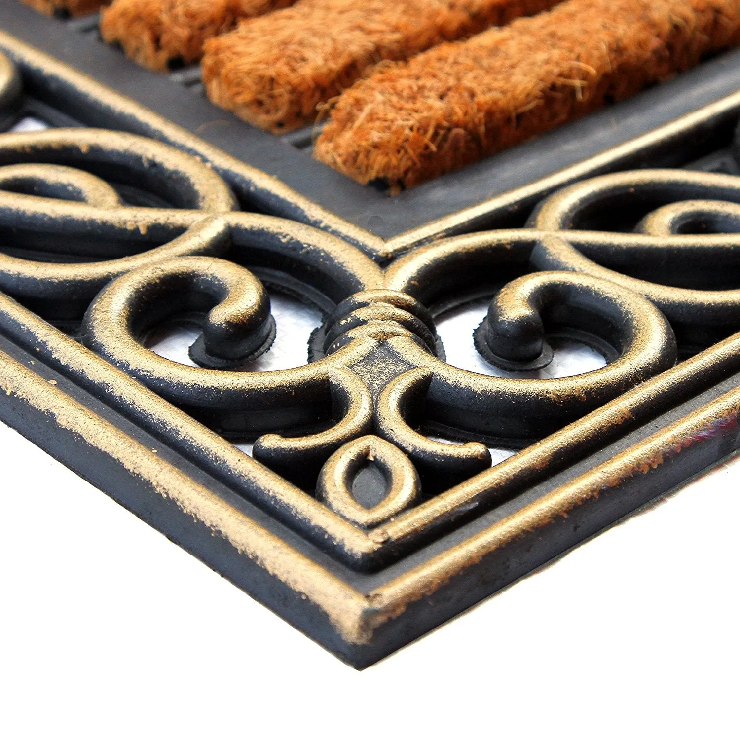 OnlyMat Elegant Natural Rubber and Coir Moulded Metallic Finish Floor Mat - 45cm x 75cm / 40cm x 60cm