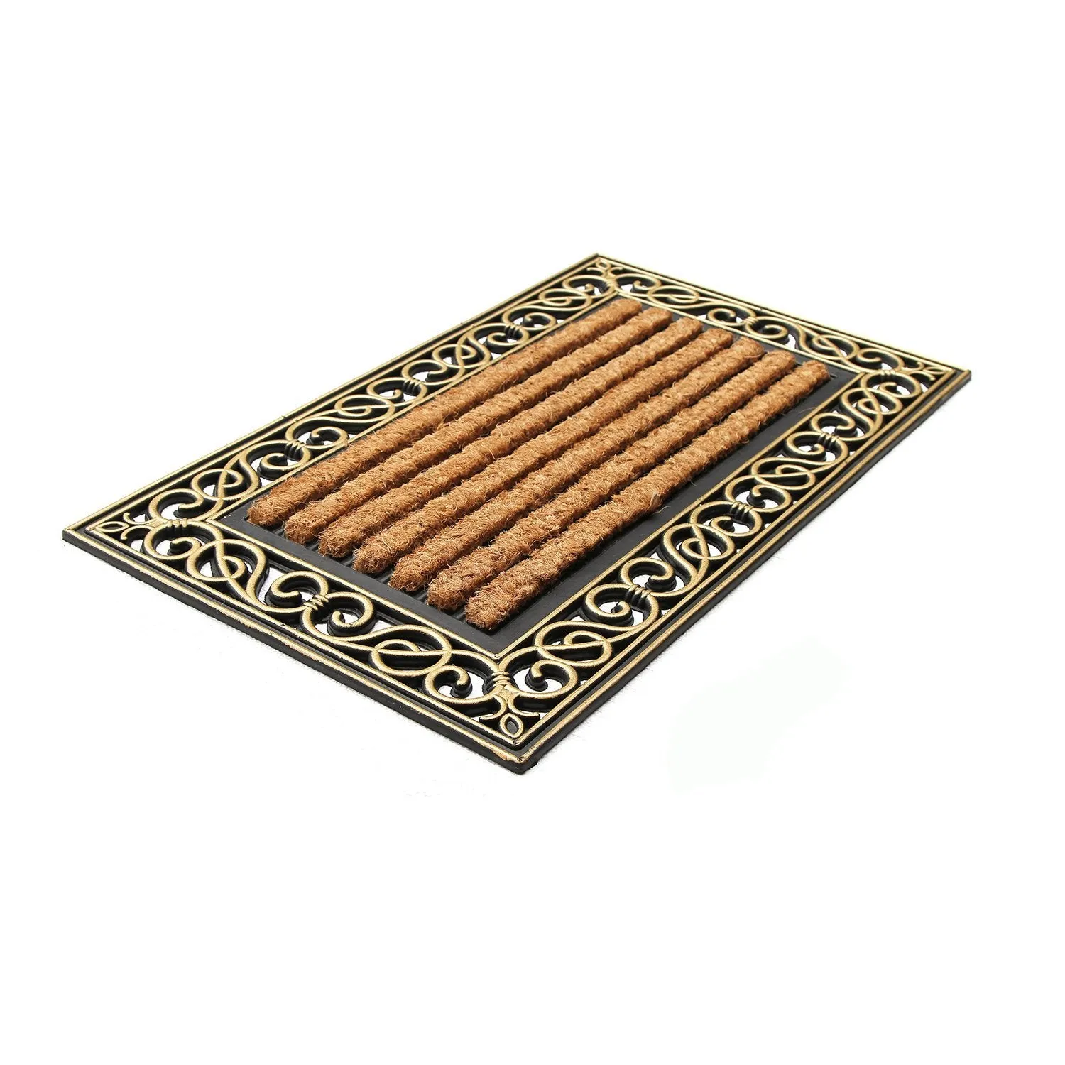 OnlyMat Elegant Natural Rubber and Coir Moulded Metallic Finish Floor Mat - 45cm x 75cm / 40cm x 60cm