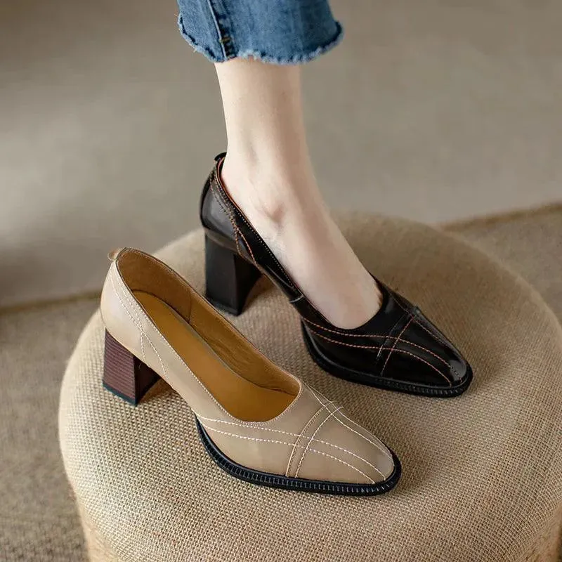 Patent Leather Round Toe Women Pumps