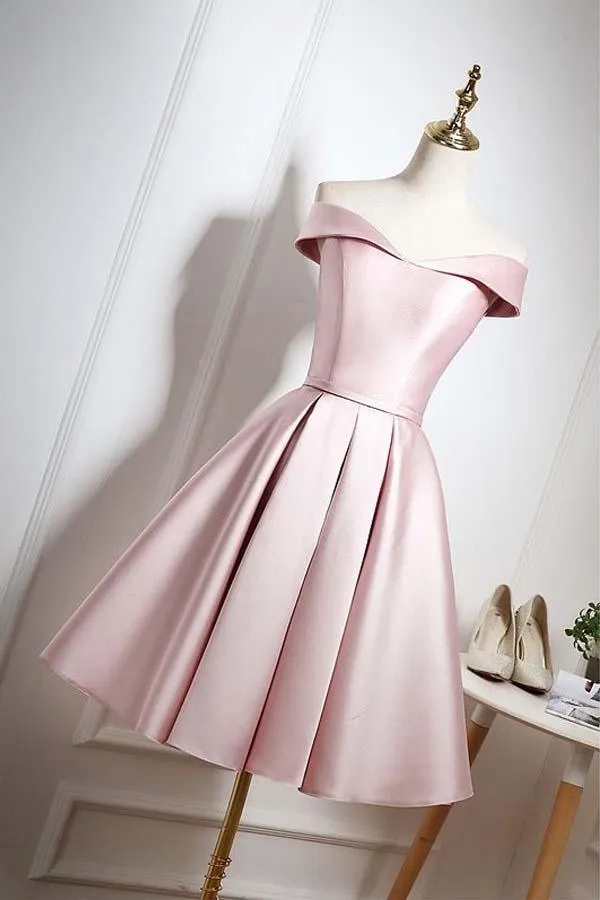 Pearl Pink Off Shoulder Knee Length Party/Homecoming Dress with Ruffle PD044