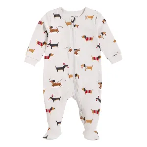 Petit Lem Baby Dachshund Through The Snow Onesie