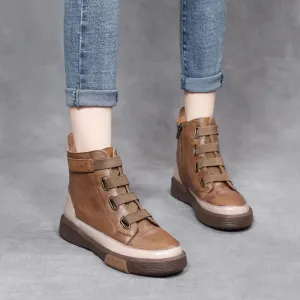 Platform Leather British Ankle Boots Women's Casual Shoes HOS0108