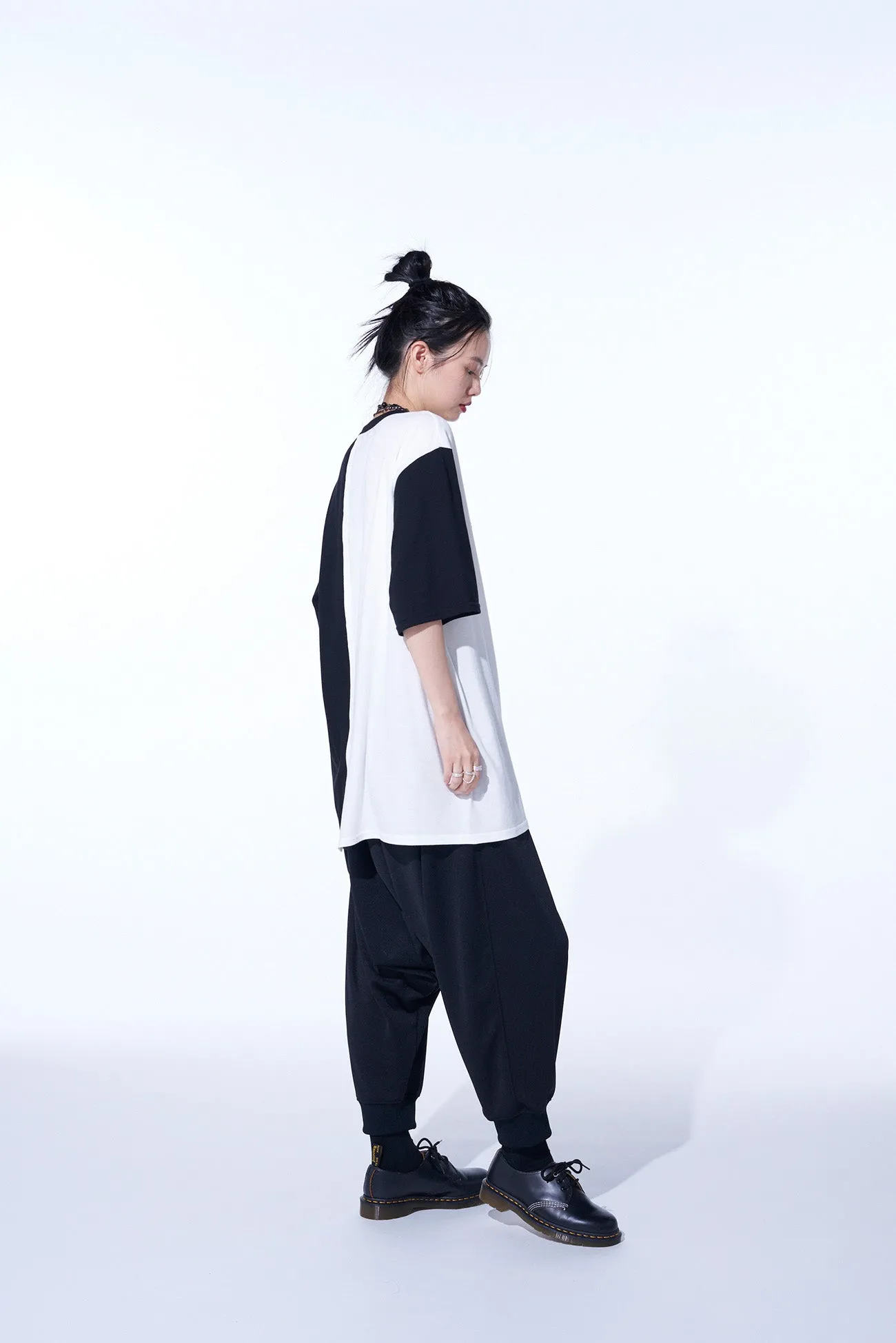 POLYESTER SMOOTH JERSEY BALLOON SARUEL PANTS WITH RIBBED HEMS