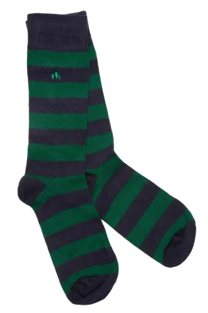 Racing Green/Navy Striped Bamboo  King Size Crew Socks