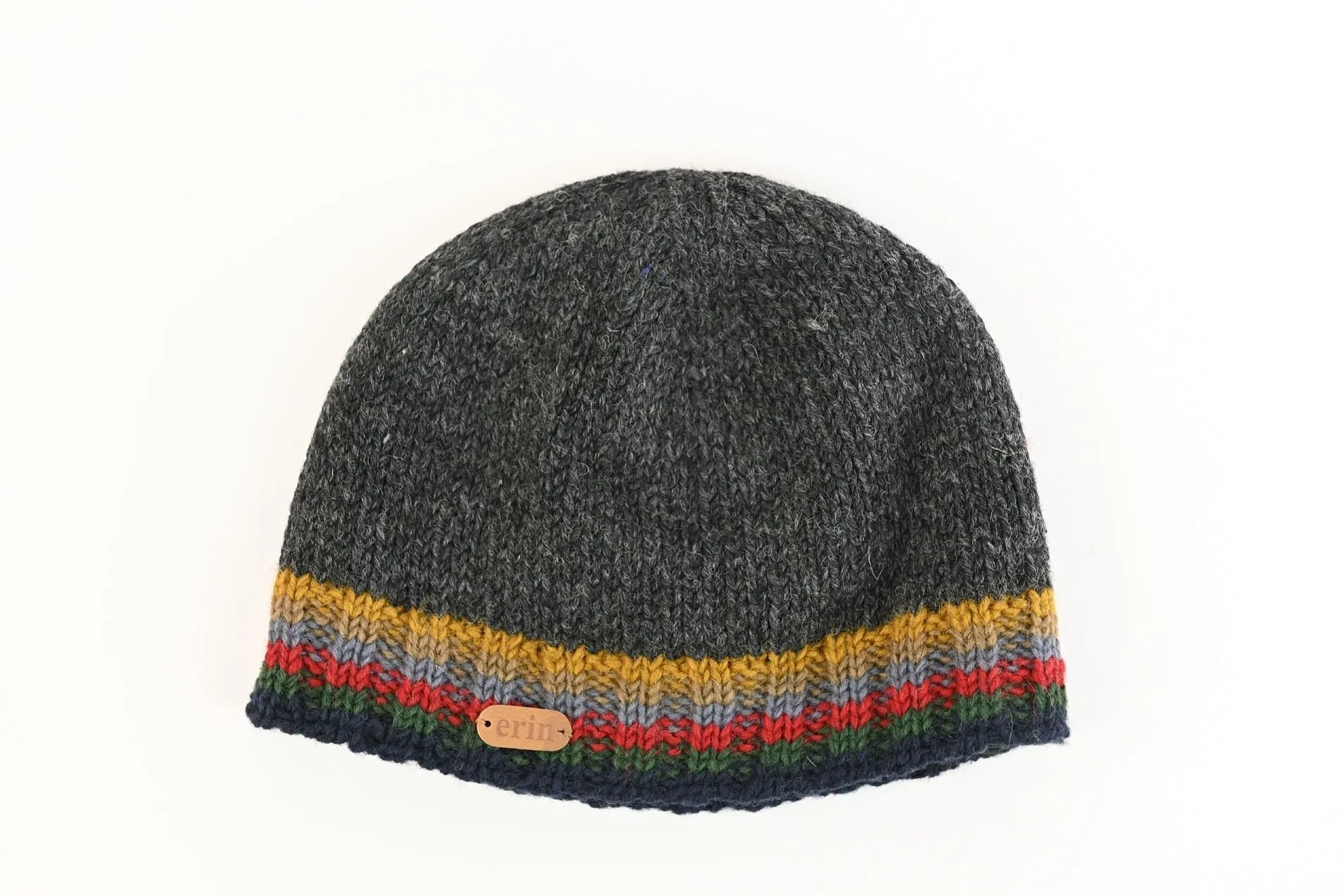 Rib Pullon Hat - Charcoal with Multicoloured Stripe