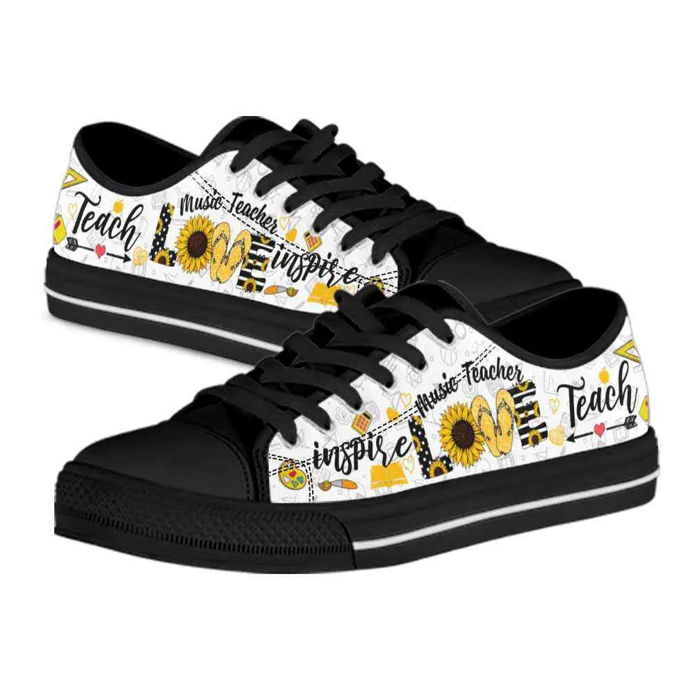 School Music Teacher Sunflower Teach Love Inspire Low Top Shoes, Teacher Shoes, Low Top Sneakers