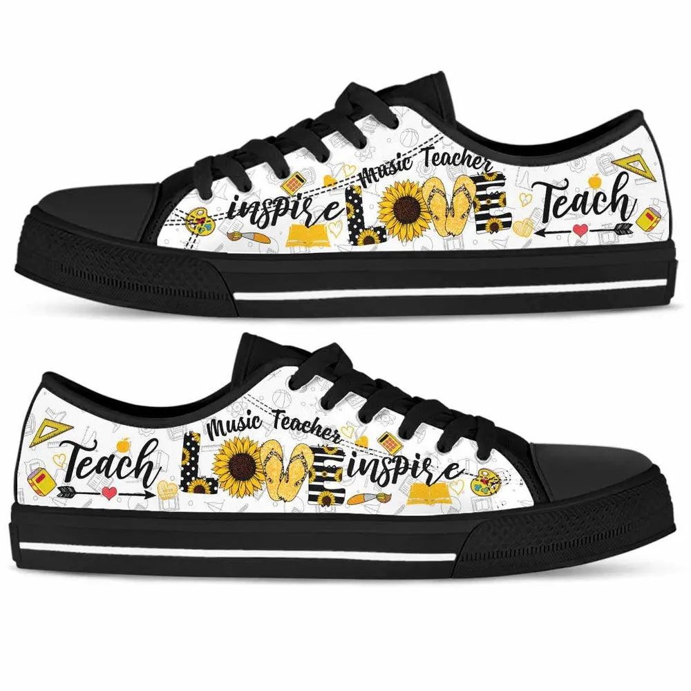 School Music Teacher Sunflower Teach Love Inspire Low Top Shoes, Teacher Shoes, Low Top Sneakers