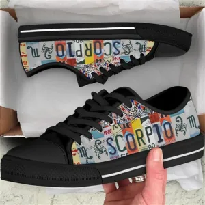 Scorpio License Plates Canvas Low Top Shoes, Low Top Sneaker, Low Top Canvas Shoes