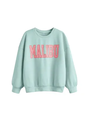 SHENHE Girl's Cute Graphic Crewneck Sweatshirt Long Sleeve Drop Shoulder Pullover Shirt Tops Mint Blue 11-12Y