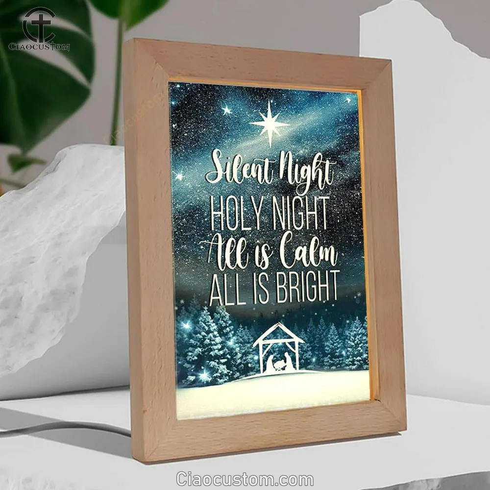 Silent Night Holy Night Starry Night Frame Lamp Prints - Bible Verse Wooden Lamp - Scripture Night Light