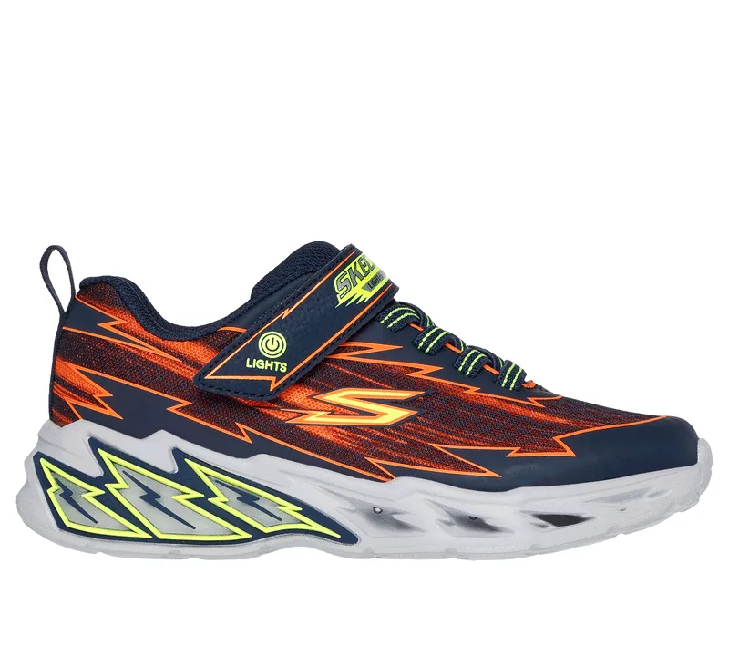 Skechers Boys S Lights Light Storm Bolt Brights Trainer Navy/Orange