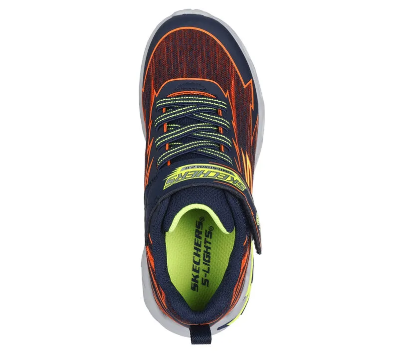 Skechers Boys S Lights Light Storm Bolt Brights Trainer Navy/Orange