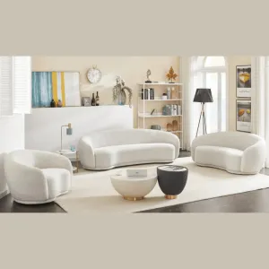 Snug Rounded Back Rich Cream Modern Boucle Sofa