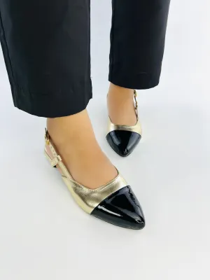 Spunkz Gold Slingback Cap Toe Pump