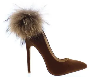 STRIKING FUR POM TAN PUMP