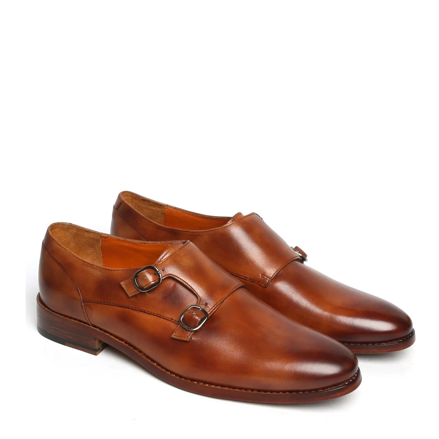 TAN CLOUDY FINISH LEATHER DOUBLE MONK SHOES BY BRUNE & BARESKIN