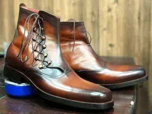 Two Tone Brown Ankle Leather Lace Up Men's Boot