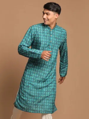 VASTRAMAY Men's Green Printed Kurta