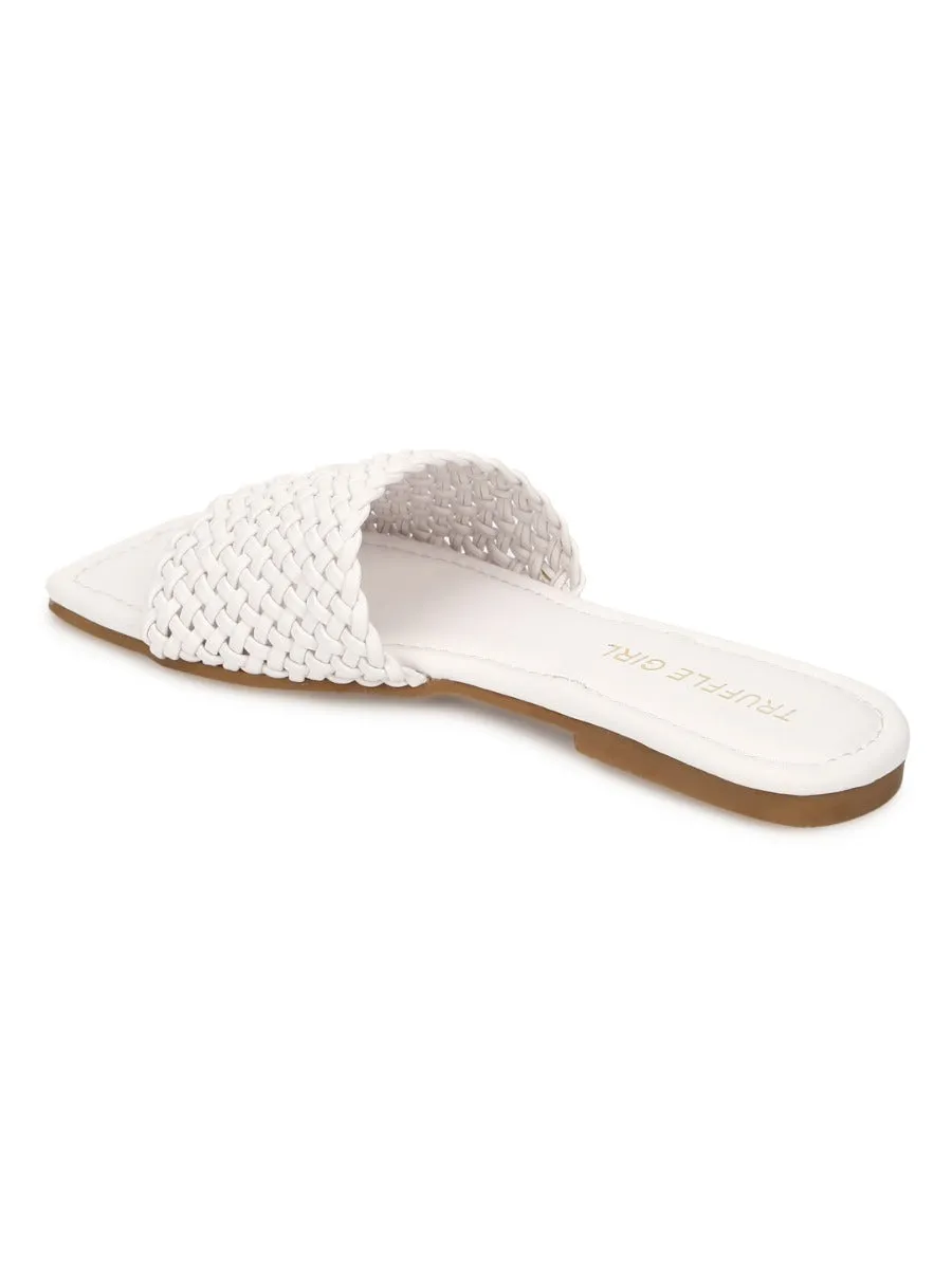 White PU Mesh Strap Slip Ons