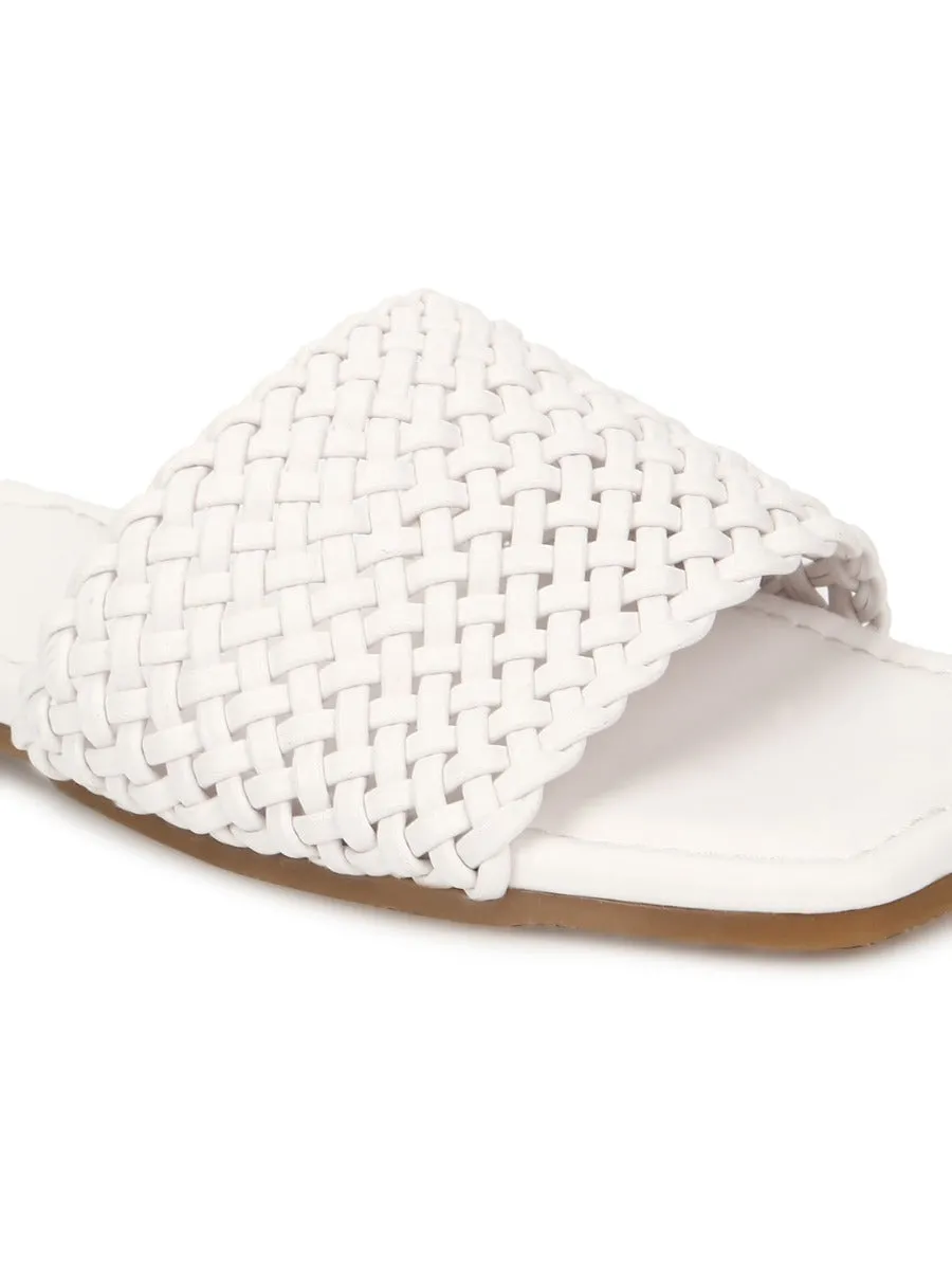 White PU Mesh Strap Slip Ons