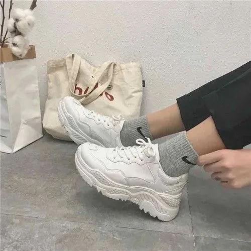 White Women Mid Top Chunky Sneaker With Lace