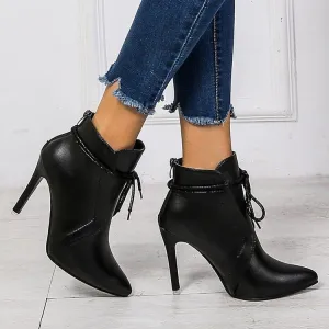 Women lace up pointed toe stiletto high heel boots