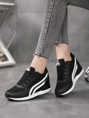 Women Two Tone Lace-up Front Wedge Sneakers, Sporty Outdoor Wedge Sneakers