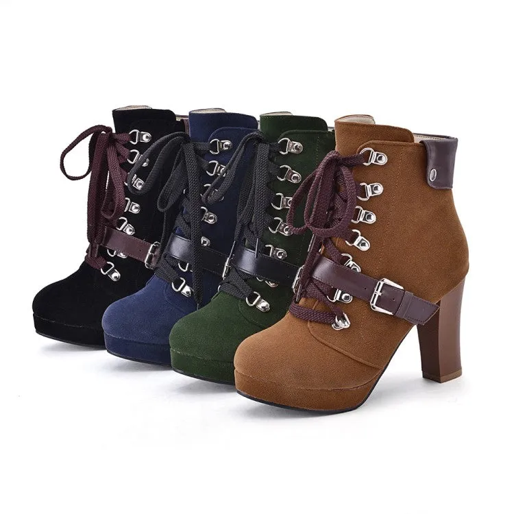 Women's Lace Up Platform High Heel Short Boots