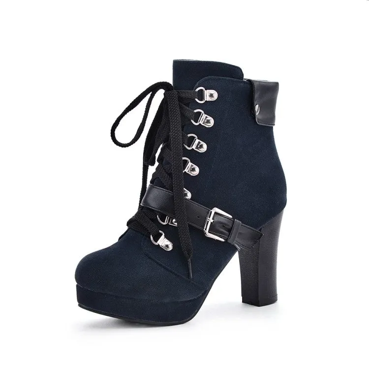 Women's Lace Up Platform High Heel Short Boots