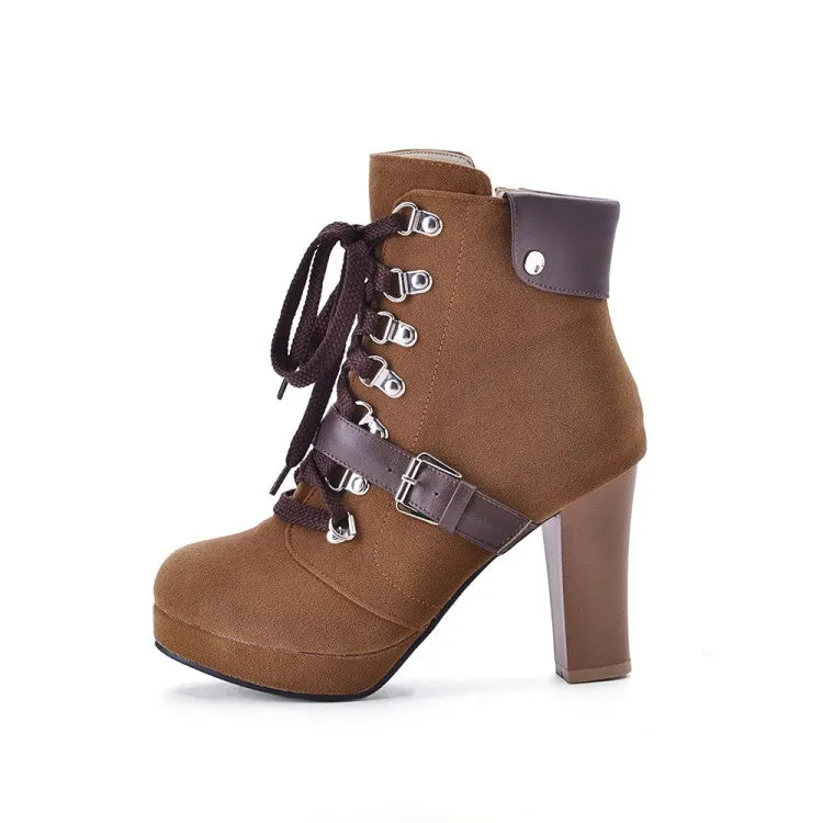 Women's Lace Up Platform High Heel Short Boots