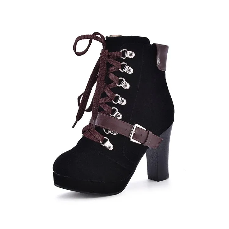 Women's Lace Up Platform High Heel Short Boots